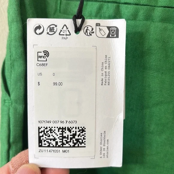 & Other Stories Relaxed Linen Shorts Green Size 0 NWT - Picture 8 of 9